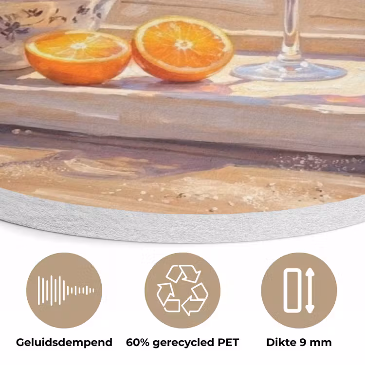 Drank - Glazen - Strand - Zomer - Oranje Akoestische PET Vilt - Rond klein -closeup_NL