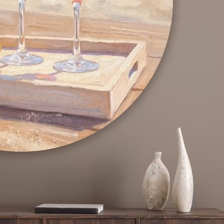 Drank - Glazen - Strand - Zomer - Oranje Akoestische PET Vilt - Rond klein -sfeer5_closeup