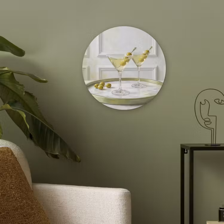 Drank - Martini - Olijven - Modern - Wit Akoestische PET Vilt - Rond klein -sfeer2