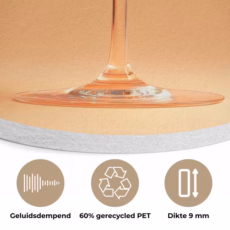 Drank - Oranje - Glitter - Disco Akoestische PET Vilt - Rond klein -closeup_NL