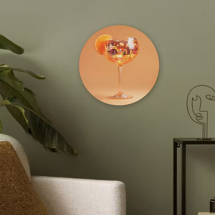 Drank - Oranje - Glitter - Disco Akoestische PET Vilt - Rond klein -sfeer2