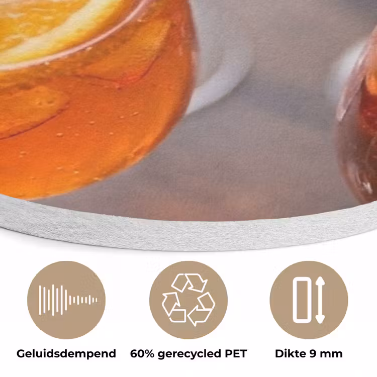 Drank - Sinaasappel - IJs - Zomer - Oranje Akoestische PET Vilt - Rond klein -closeup_NL