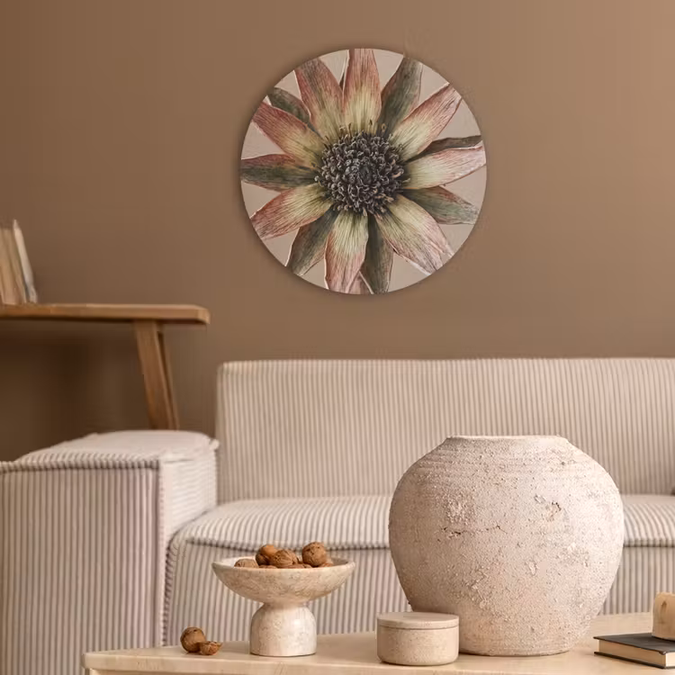 Droogbloem - Protea - Vintage - Beige - Rustiek Akoestische PET Vilt - Rond klein -sfeer1