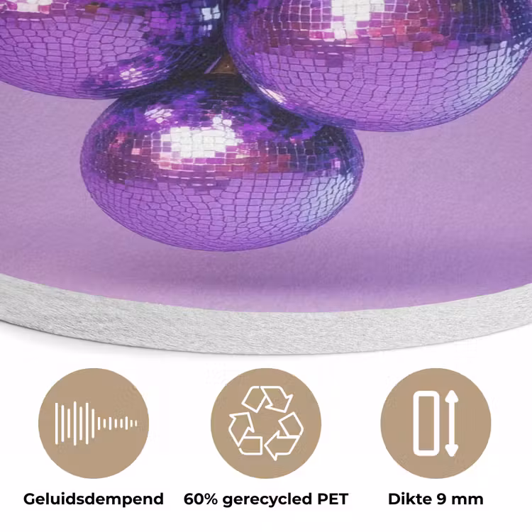 Druif - Disco - Glitter - Paars Akoestische PET Vilt - Rond klein -closeup_NL