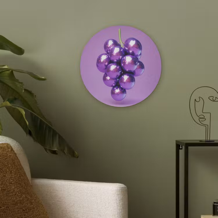 Druif - Disco - Glitter - Paars Akoestische PET Vilt - Rond klein -sfeer2