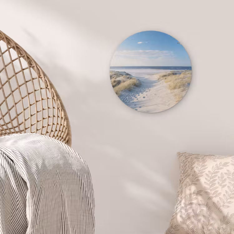 Duin - Meeuw - Strand - Zee - Zon Akoestische PET Vilt - Rond klein -sfeer4
