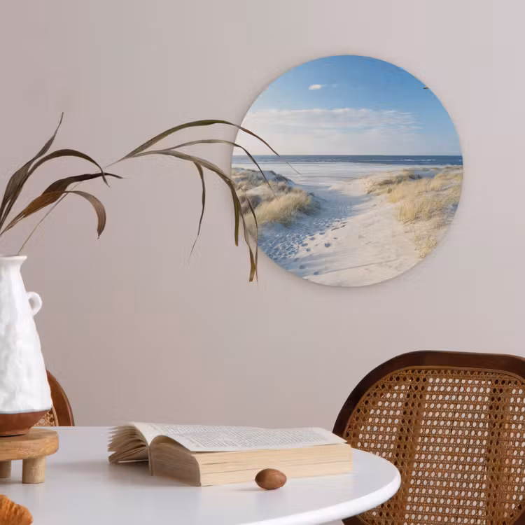 Duin - Meeuw - Strand - Zee - Zon Akoestische PET Vilt - Rond klein -sfeer3