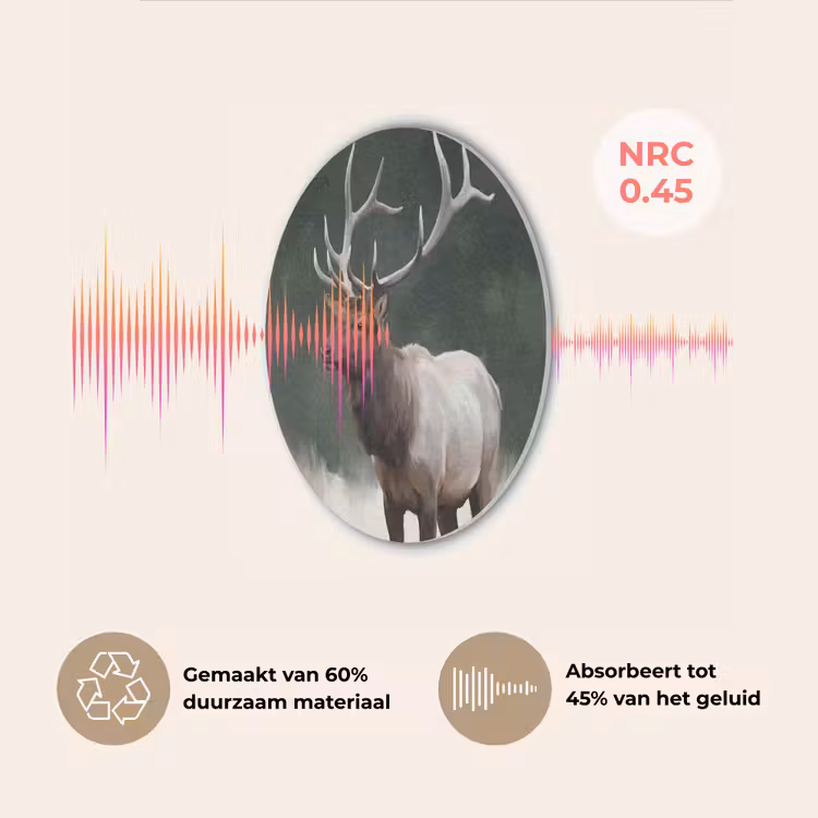 Edelhert - Gewei - Schildering - Rustiek Akoestische PET Vilt - Rond klein -USP_NL