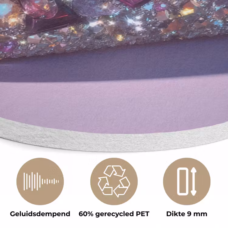 Edelstenen - Glitters - Paars - Kleurrijk Akoestische PET Vilt - Rond klein -closeup_NL