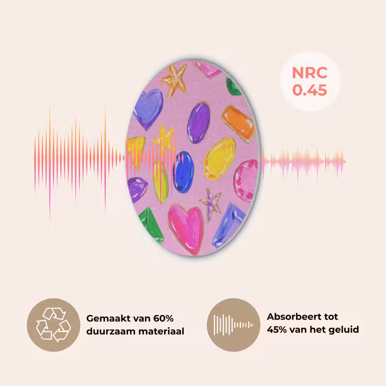 Edelstenen - Vormen - Hartje - Kleurrijk Akoestische PET Vilt - Rond klein -USP_NL