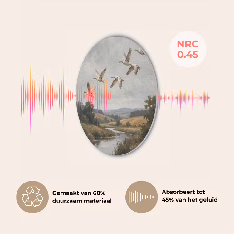 Eenden - Rivier - Landschap - Vlucht - Nostalgisch Akoestische PET Vilt - Rond klein -USP_NL