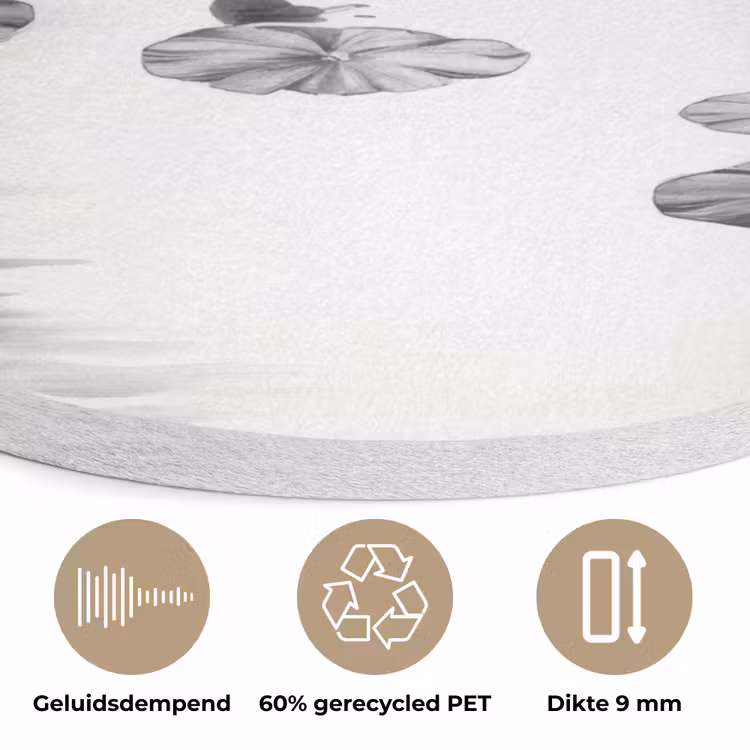 Eenden - Waterlelies - Riet - Zwart Akoestische PET Vilt - Rond klein -closeup_NL