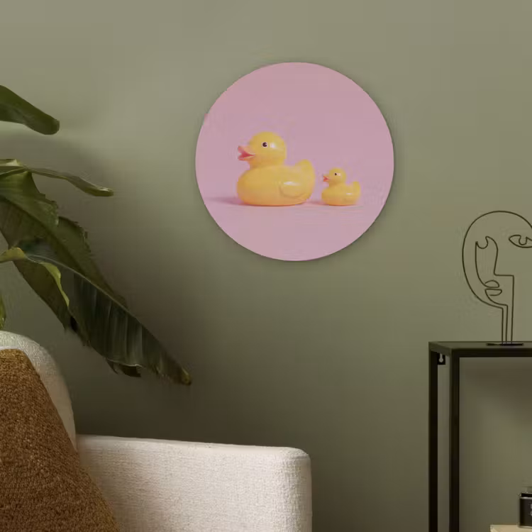 Eendjes - Vrolijk - Roze Akoestische PET Vilt - Rond klein -sfeer2