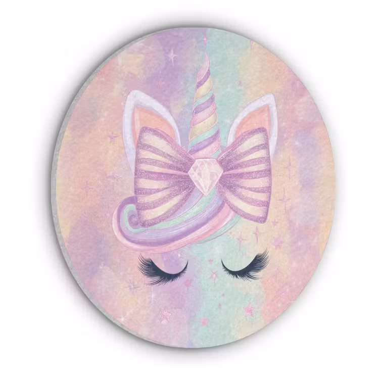 Eenhoorn - Glitters - Regenboog - Pastel Akoestische PET Vilt - Rond klein -3d