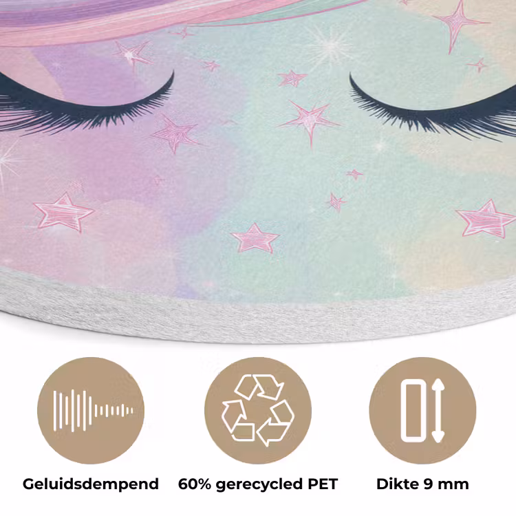 Eenhoorn - Glitters - Regenboog - Pastel Akoestische PET Vilt - Rond klein -closeup_NL