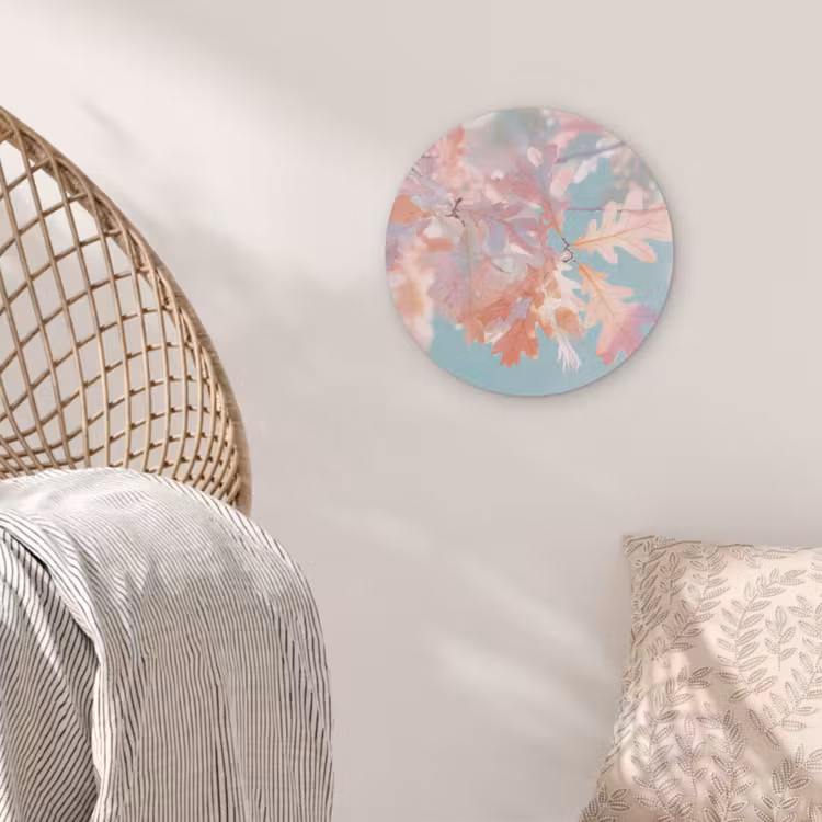 Eikenbladeren - Takken - Roze Akoestische PET Vilt - Rond klein -sfeer4