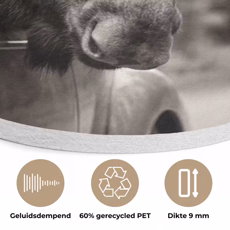 Eland - Auto - Gewei - Zwart - Wit Akoestische PET Vilt - Rond klein -closeup_NL