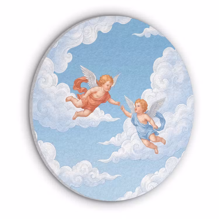 Engel - Vliegend - Klassiek - Blauw Akoestische PET Vilt - Rond klein -3d