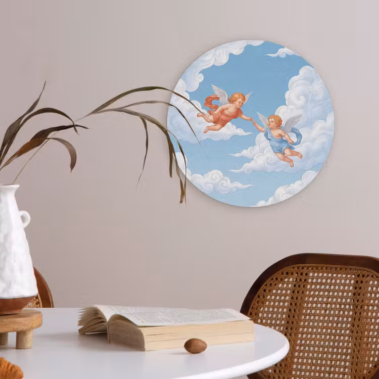 Engel - Vliegend - Klassiek - Blauw Akoestische PET Vilt - Rond klein -sfeer3