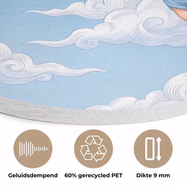 Engel - Vliegend - Klassiek - Blauw Akoestische PET Vilt - Rond klein -closeup_NL