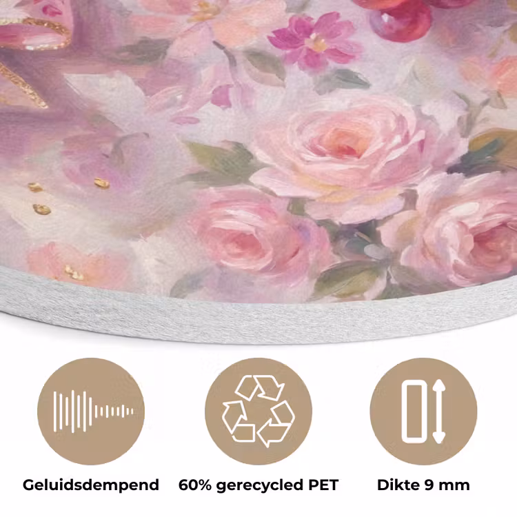 Eten - Bloemen - Stilleven - Roze - Goud Akoestische PET Vilt - Rond klein -closeup_NL