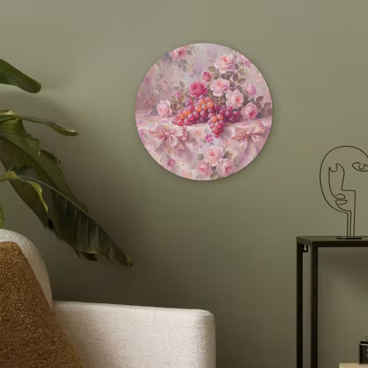 Eten - Bloemen - Stilleven - Roze - Goud Akoestische PET Vilt - Rond klein -sfeer2