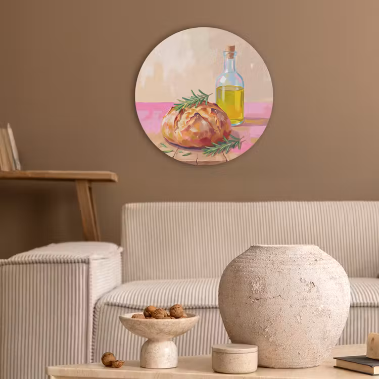 Eten - Brood - Olijfolie - Abstract - Keuken Akoestische PET Vilt - Rond klein -sfeer1