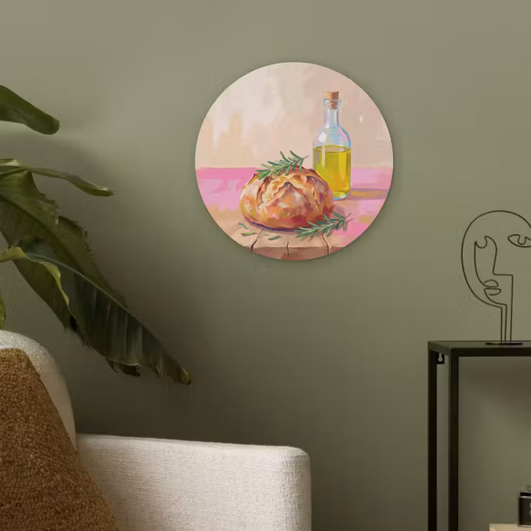 Eten - Brood - Olijfolie - Abstract - Keuken Akoestische PET Vilt - Rond klein -sfeer2