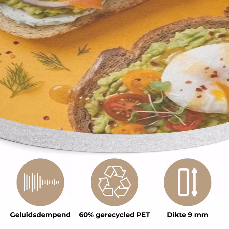 Eten - Brood - Ontbijt - Modern - Kleurrijk Akoestische PET Vilt - Rond klein -closeup_NL