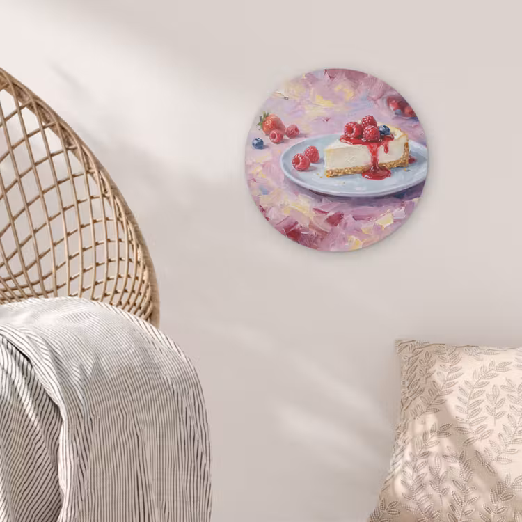 Eten - Cheesecake - Bessen - Abstract - Roze Akoestische PET Vilt - Rond klein -sfeer4
