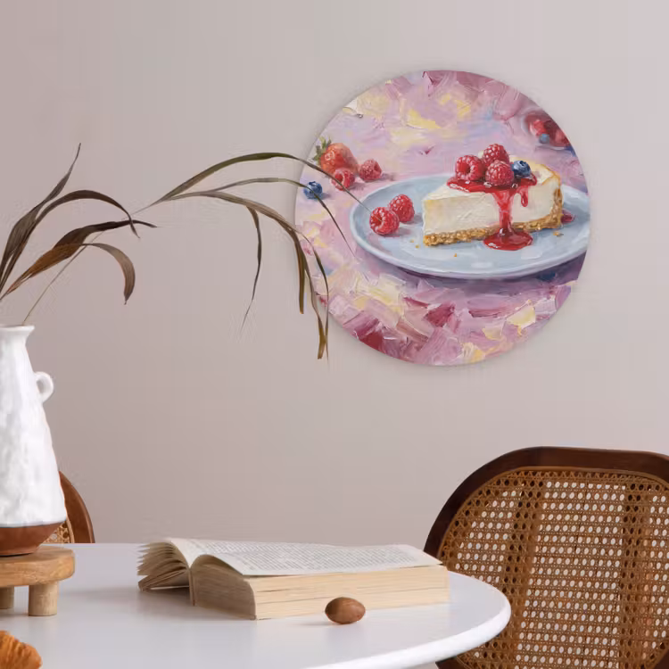 Eten - Cheesecake - Bessen - Abstract - Roze Akoestische PET Vilt - Rond klein -sfeer3