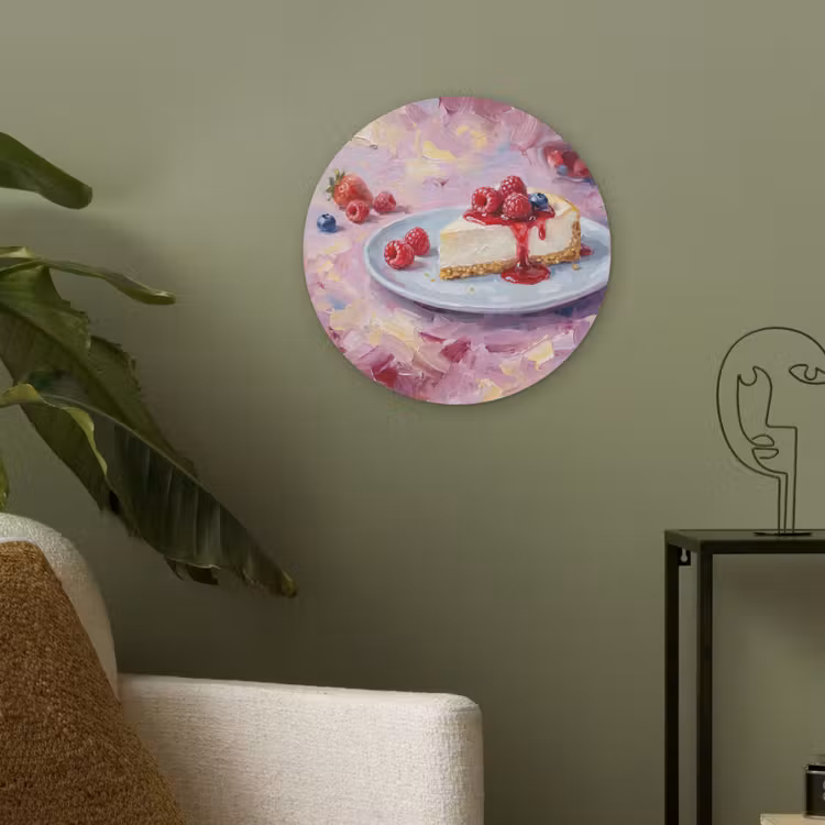 Eten - Cheesecake - Bessen - Abstract - Roze Akoestische PET Vilt - Rond klein -sfeer2