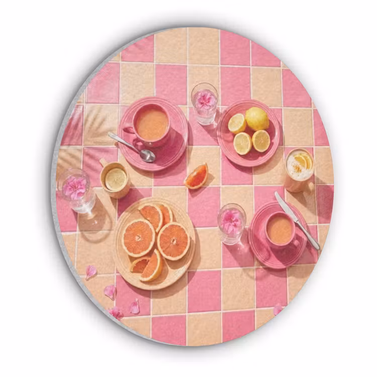 Eten - Citrusvruchten - Stillevens - Roze - Oranje Akoestische PET Vilt - Rond klein -3d
