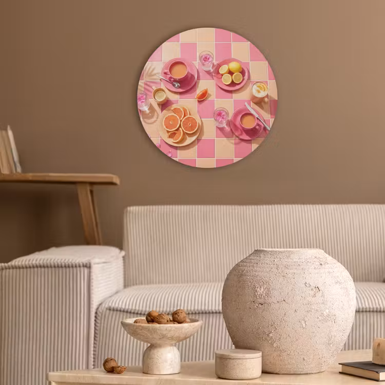 Eten - Citrusvruchten - Stillevens - Roze - Oranje Akoestische PET Vilt - Rond klein -sfeer1