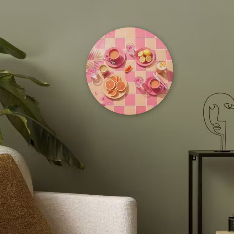 Eten - Citrusvruchten - Stillevens - Roze - Oranje Akoestische PET Vilt - Rond klein -sfeer2
