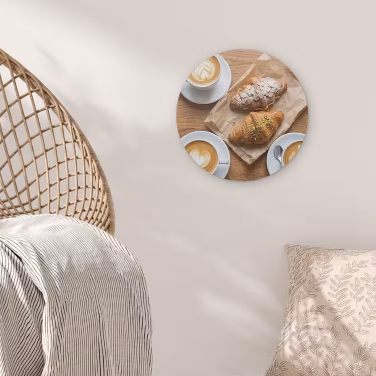 Eten - Croissant - Koffie - Ontbijt - Modern Akoestische PET Vilt - Rond klein -sfeer4