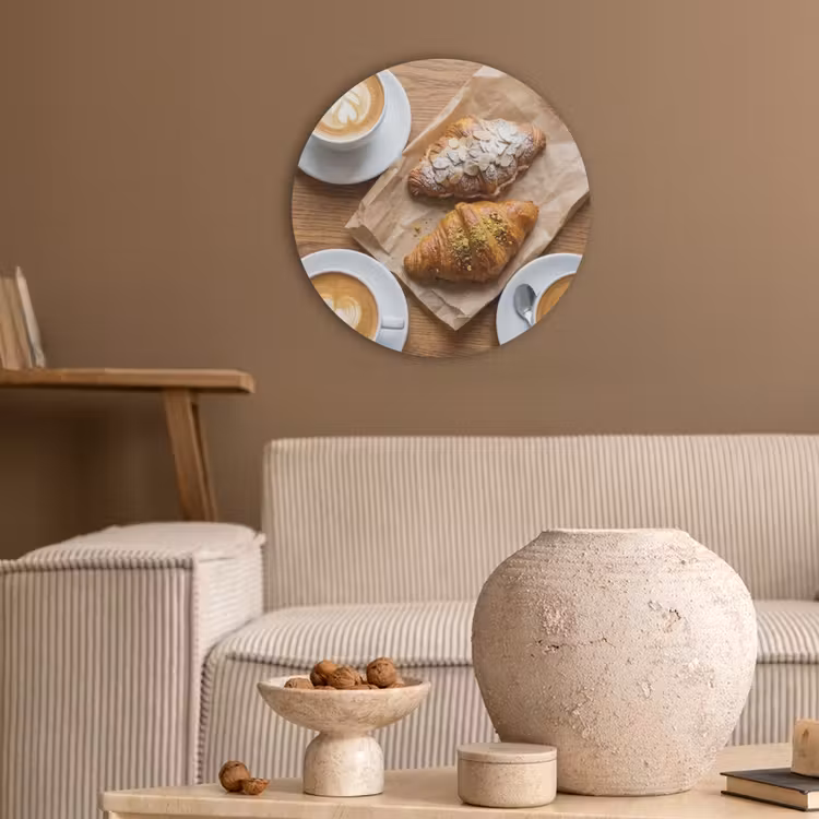 Eten - Croissant - Koffie - Ontbijt - Modern Akoestische PET Vilt - Rond klein -sfeer1