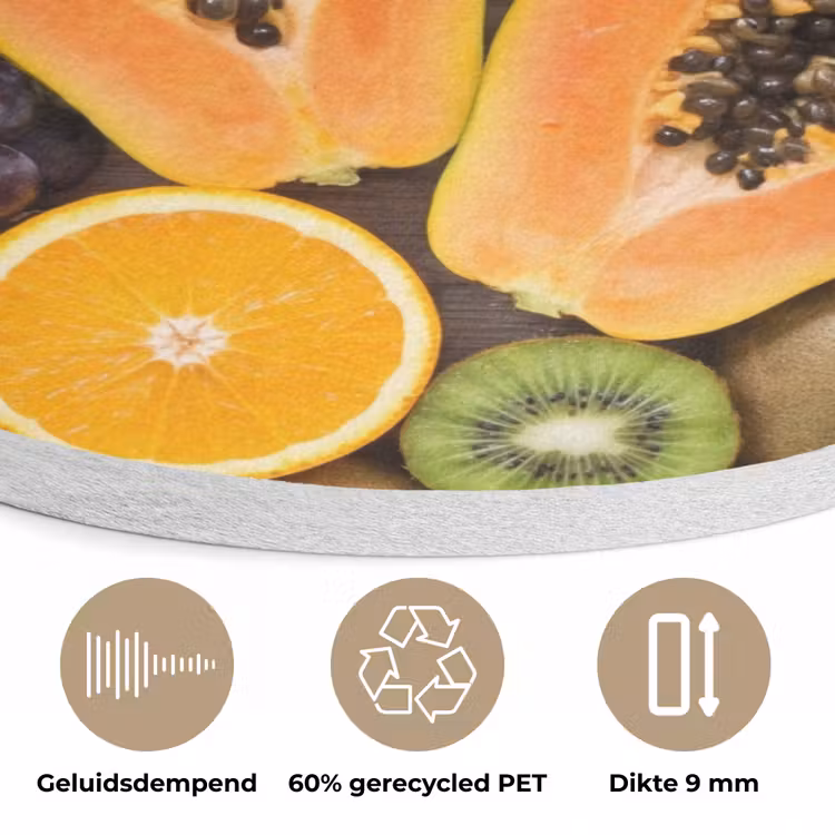Eten - Fruit - Groenten - Vers - Kleurrijk Akoestische PET Vilt - Rond klein -closeup_NL