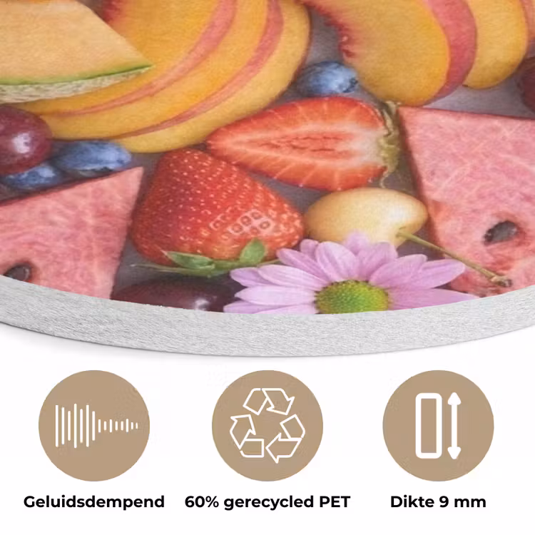 Eten - Fruit - Zomer - Kleurrijk Akoestische PET Vilt - Rond klein -closeup_NL