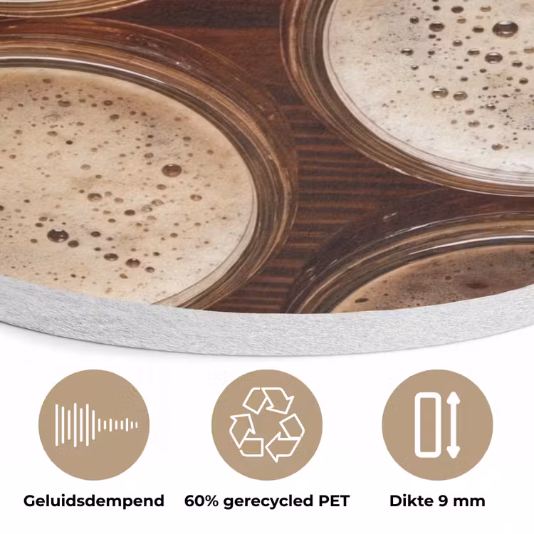 Eten - Glazen - Drank - Patroon - Bruin Akoestische PET Vilt - Rond klein -closeup_NL