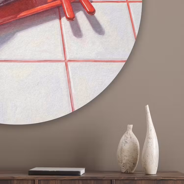 Eten - Hotdog - Fastfood - Modern - Rood Akoestische PET Vilt - Rond klein -sfeer5_closeup