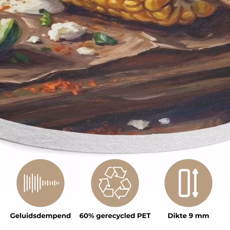 Eten - Maïs - Saus - Geschilderd - Geel Akoestische PET Vilt - Rond klein -closeup_NL
