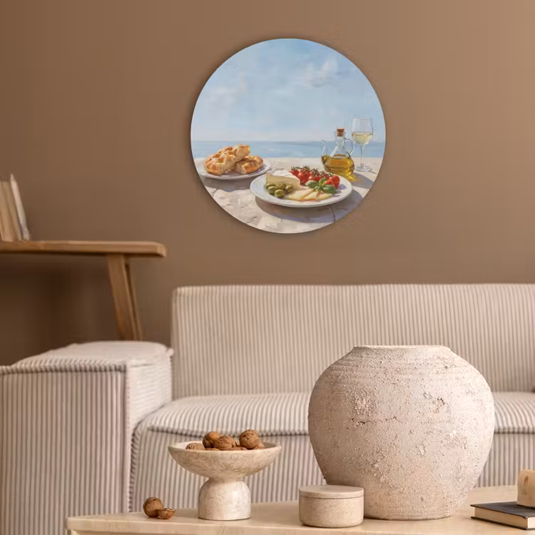 Eten - Middellandse Zee - Natuur - Geschilderd Akoestische PET Vilt - Rond klein -sfeer1
