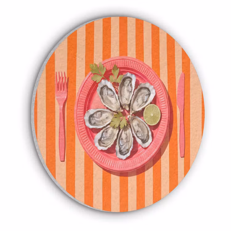 Eten - Oester - Zeevruchten - Oranje - Modern Akoestische PET Vilt - Rond klein -3d