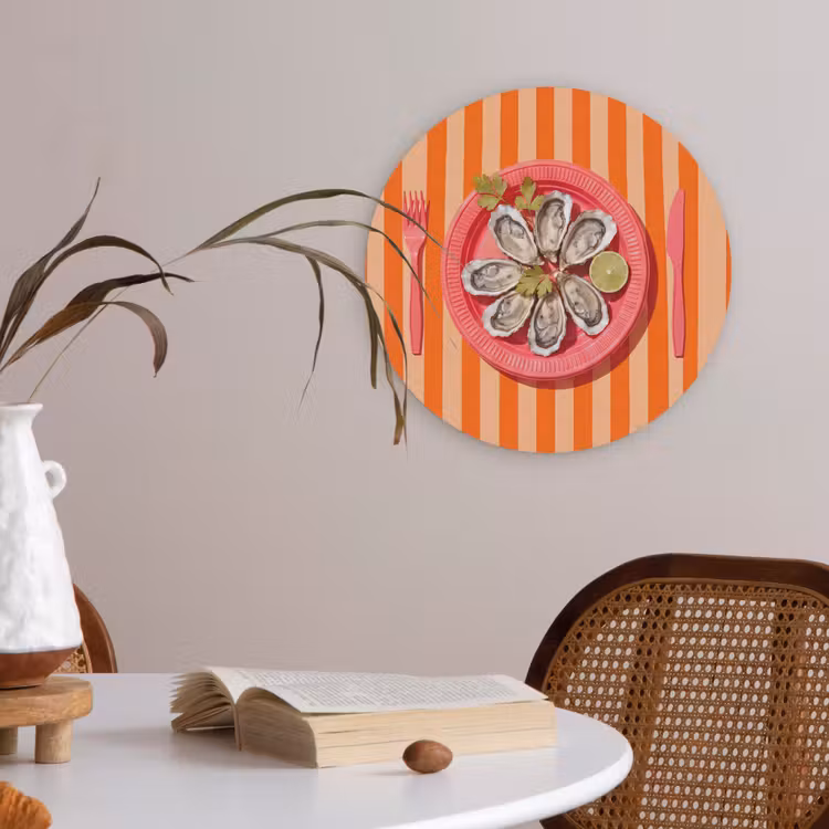 Eten - Oester - Zeevruchten - Oranje - Modern Akoestische PET Vilt - Rond klein -sfeer3