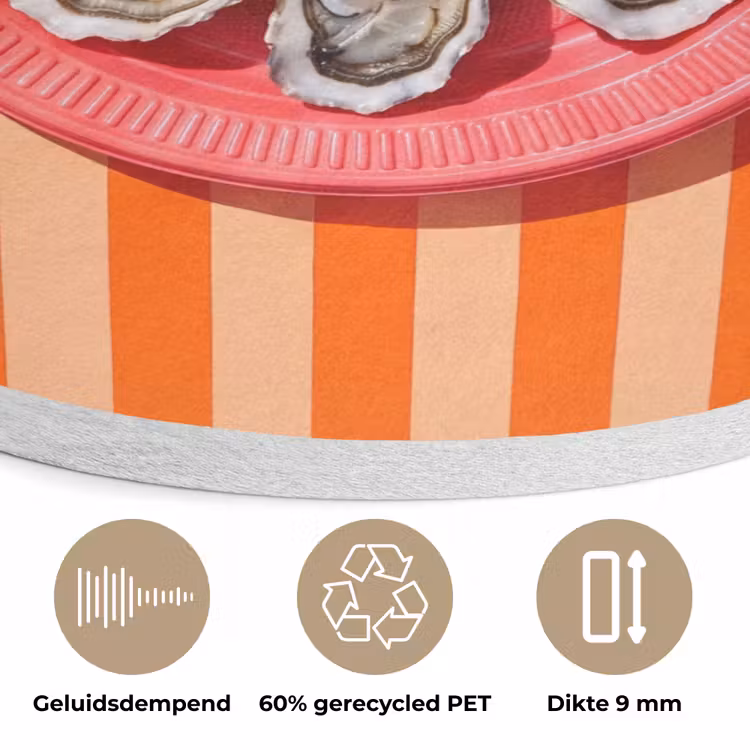 Eten - Oester - Zeevruchten - Oranje - Modern Akoestische PET Vilt - Rond klein -closeup_NL