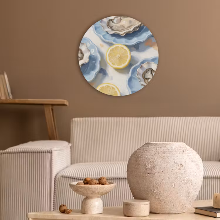 Eten - Oesters - Citroenen - Modern - Geel Akoestische PET Vilt - Rond klein -sfeer1
