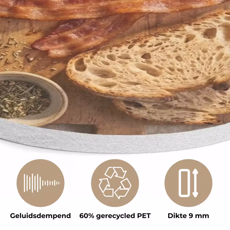 Eten - Ontbijt - Hout - Rustiek - Geel Akoestische PET Vilt - Rond klein -closeup_NL