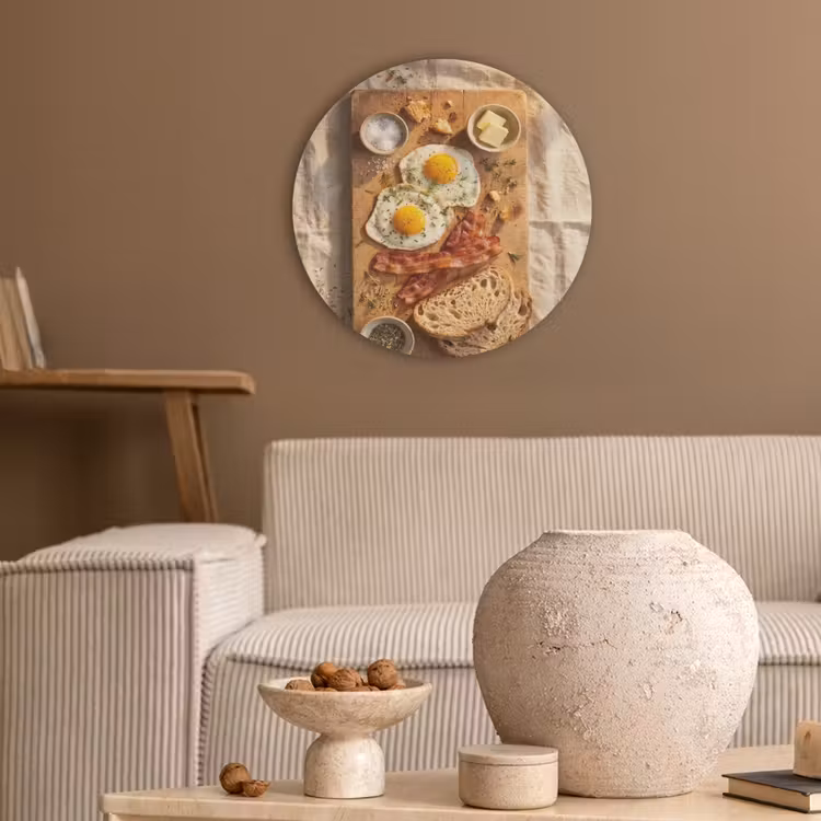 Eten - Ontbijt - Hout - Rustiek - Geel Akoestische PET Vilt - Rond klein -sfeer1