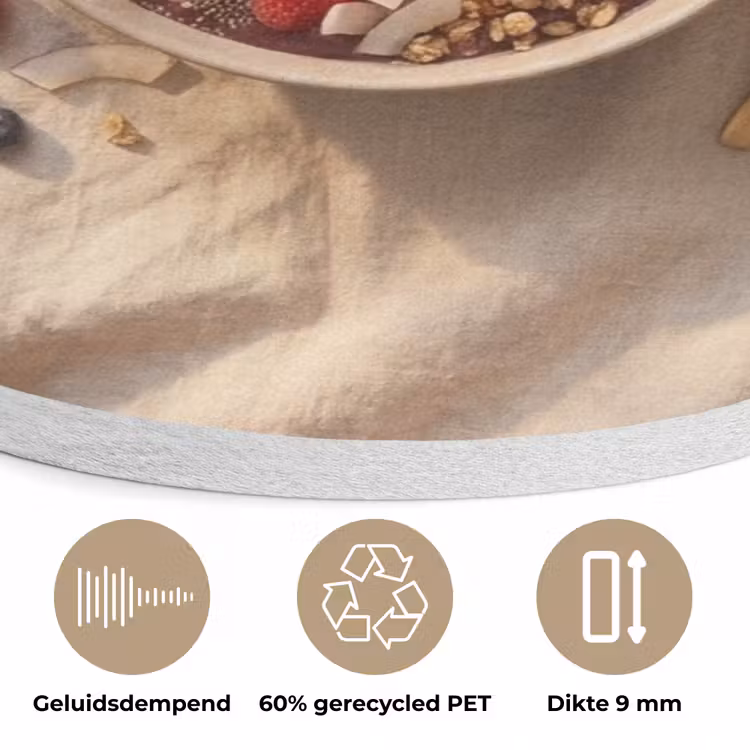 Eten - Ontbijtkom - Fruit - Gezond - Kleurrijk Akoestische PET Vilt - Rond klein -closeup_NL